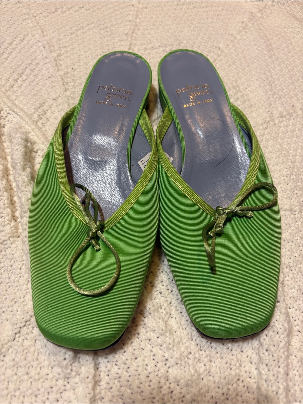Patricia Green Bright Green Slip-On Knot Bow Mules